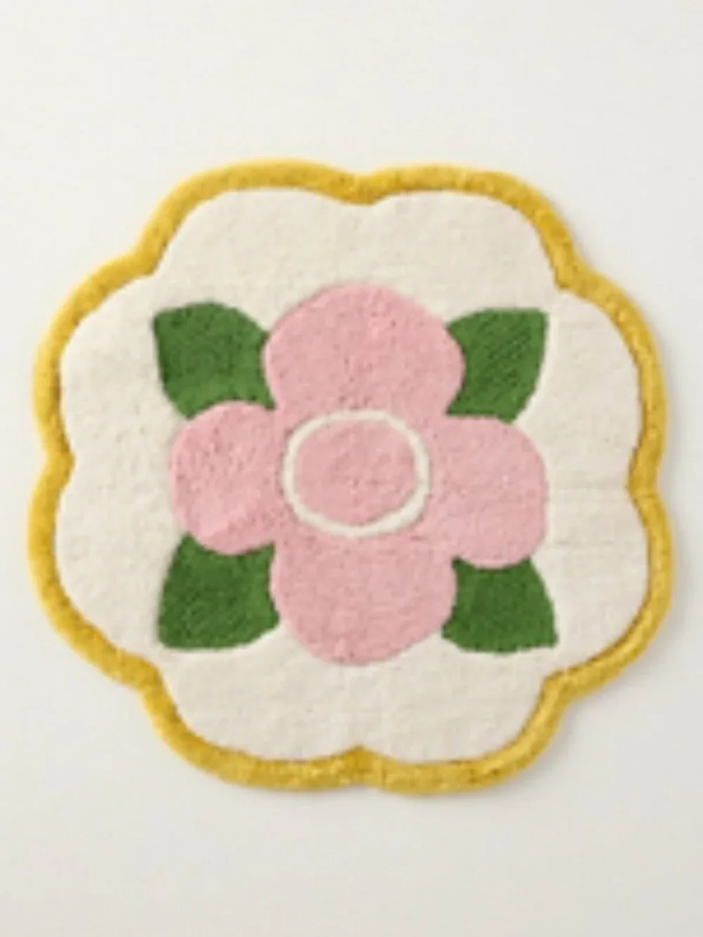 Anthropologie Floral Scalloped Cotton Bath Mat NWT Pink Green Mustard